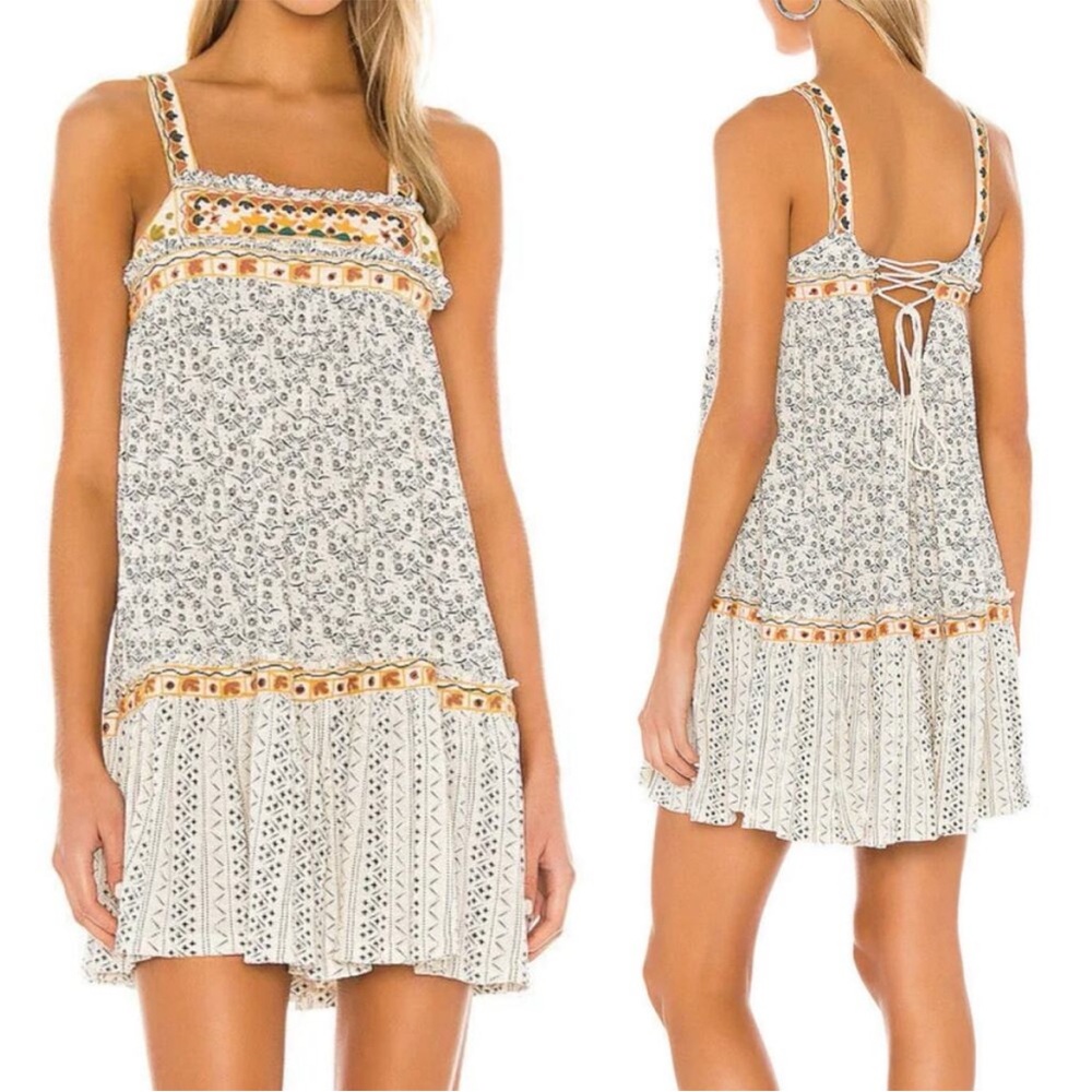 Free People Floral Mini Dress in Cream and Orange
